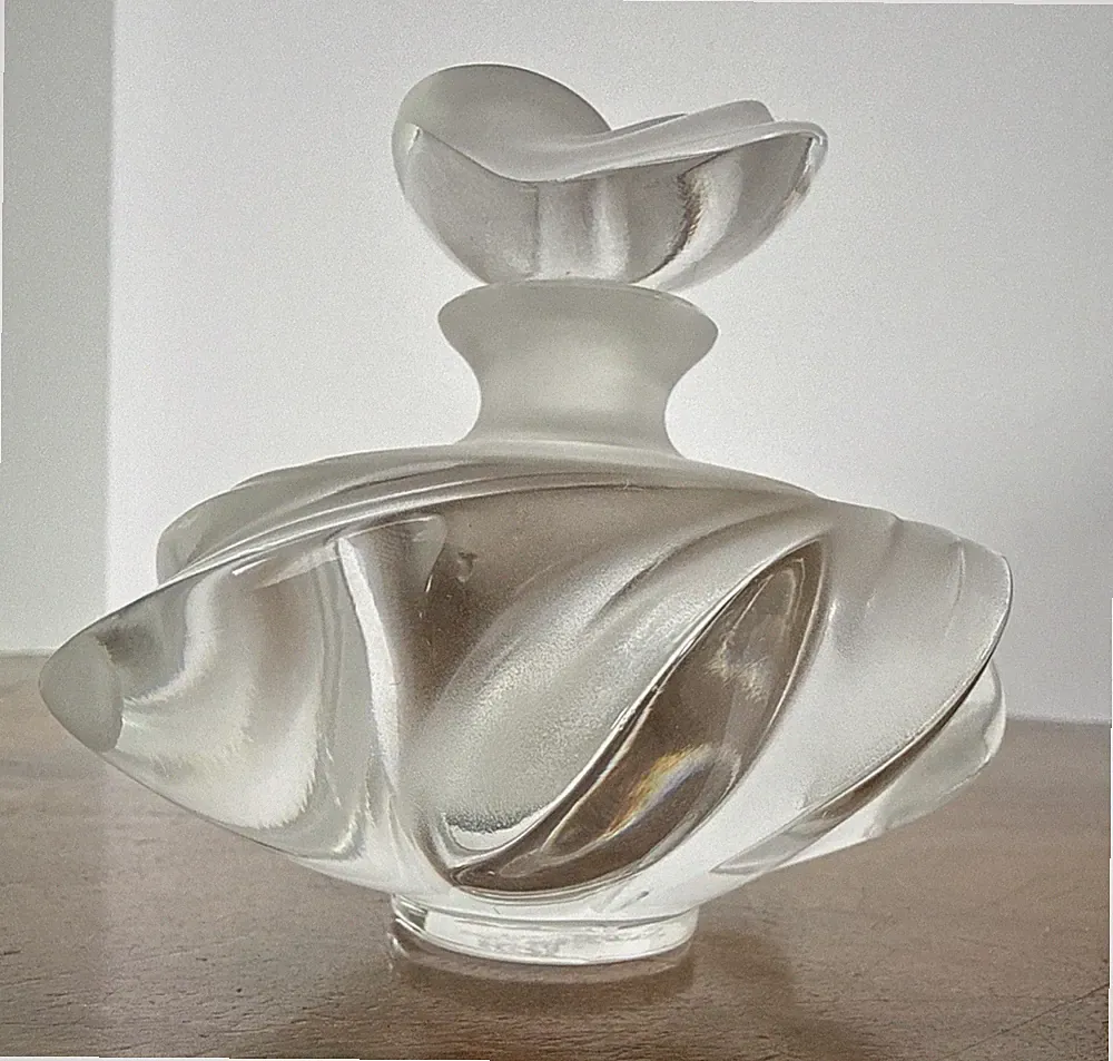 Lalique France Art Glass Crystal Samoa Perfume Bottle Swirl Shell Design Signed