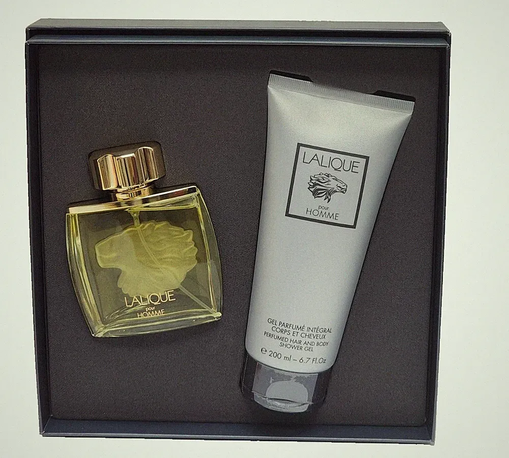 LALIQUE POUR HOMME SET 2.5 EDP SPRAY 6.6 PERFUMED SHOWER GEL BOX