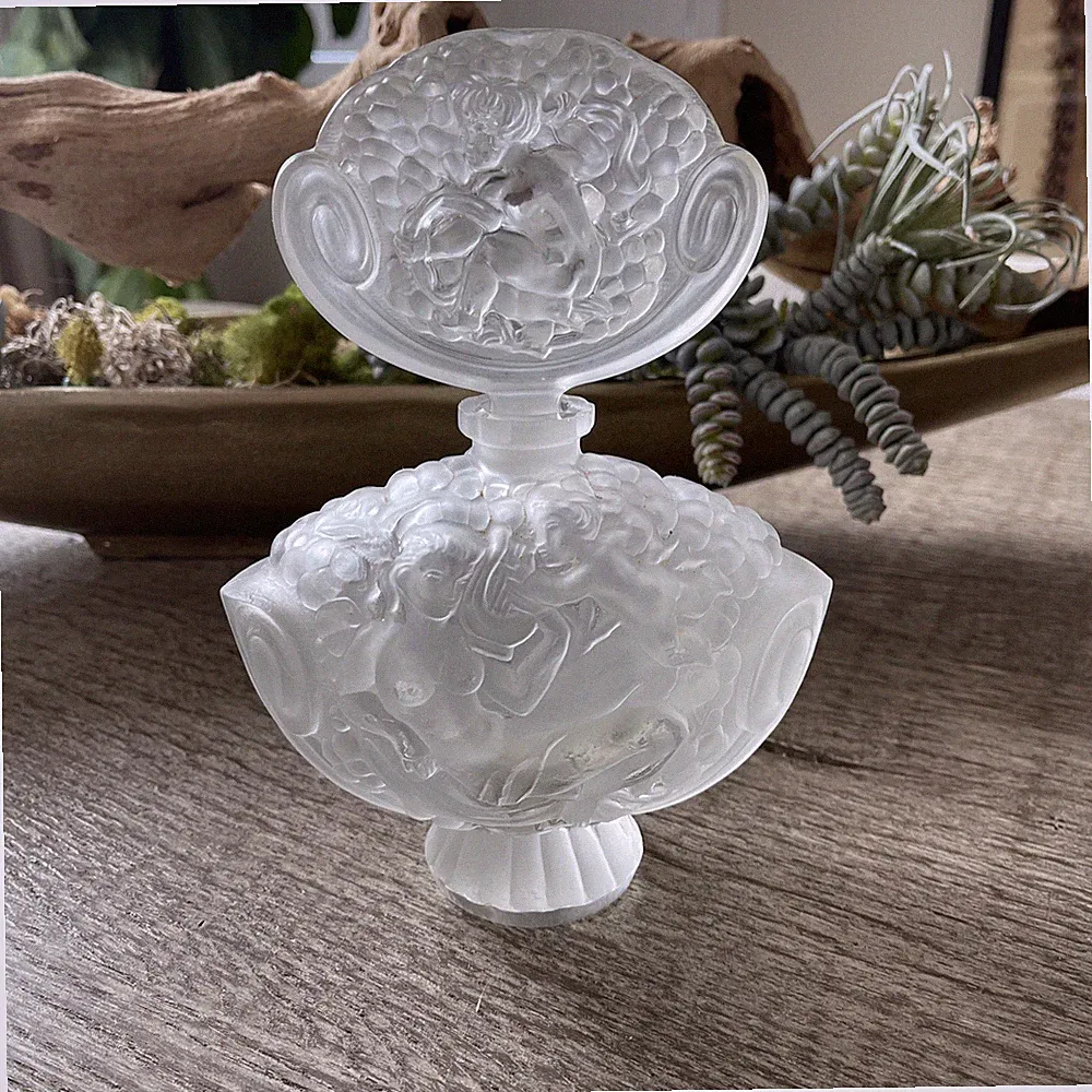 Oversized French Lalique Figural Art Glass Perfume Cologne Bottle 20th C